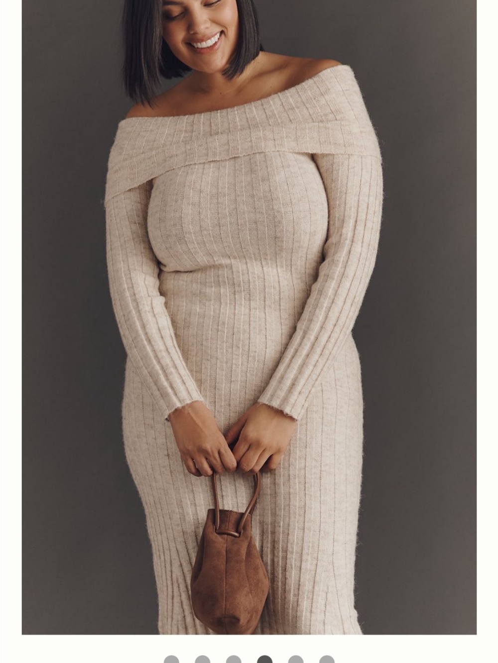 Glamorous Off-Shoulder Ribbed Maxi Dress in Beige Size 2X NWT